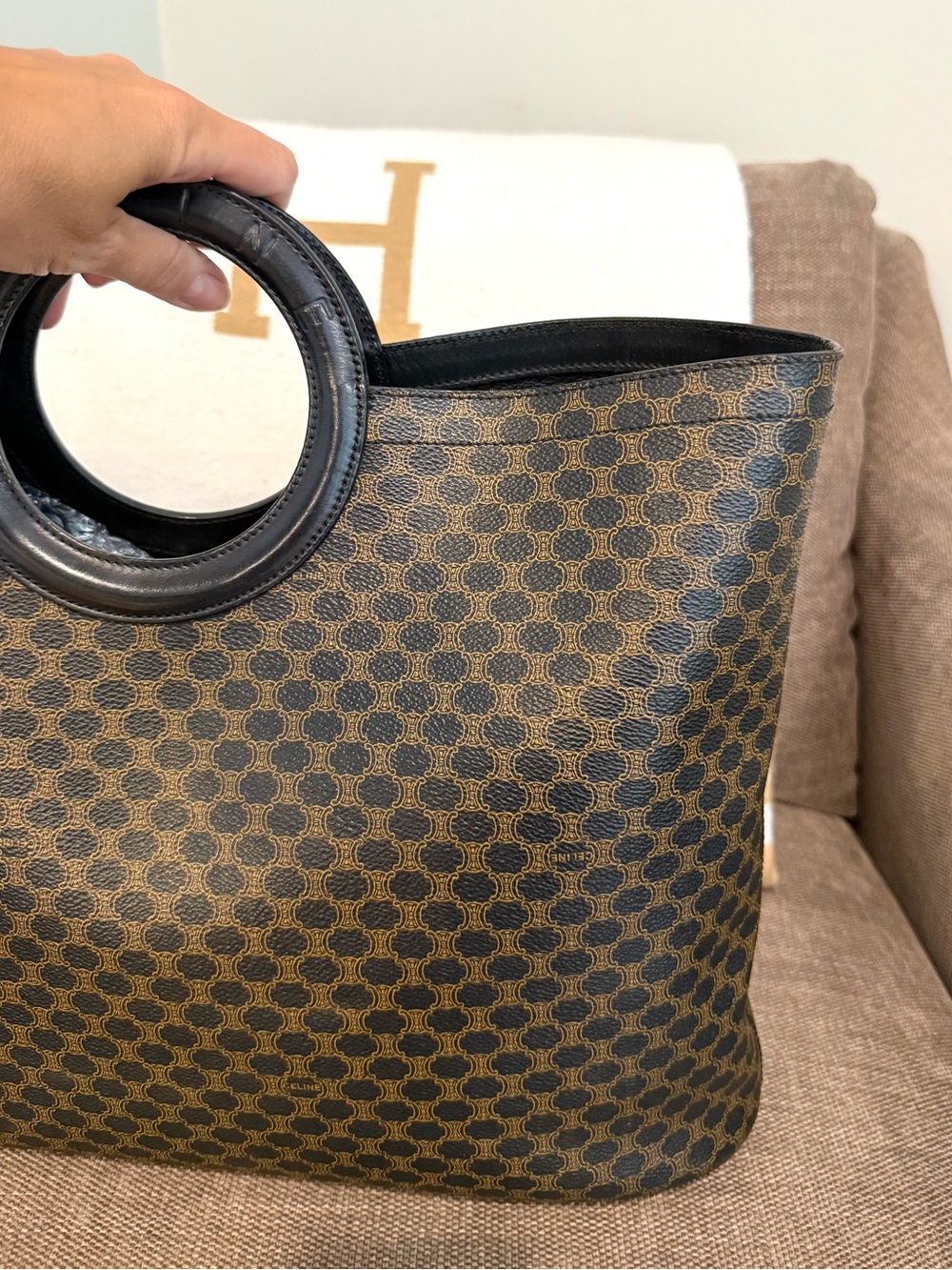 Authentic Celine Macadam monogram coated canvas tote bag black leather - Picture 9 of 16